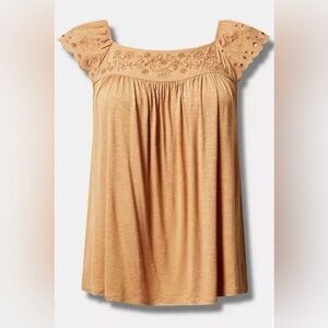 Torrid Knit Square Neck Short Sleeve Eyelet Floral
Embroidered Top Size Large